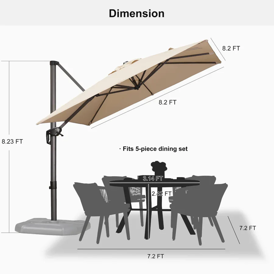 PURPLE LEAF Patio Outdoor Large Parasol Square and Rectangular Cantilever Yard Sun Parasol - Image 152