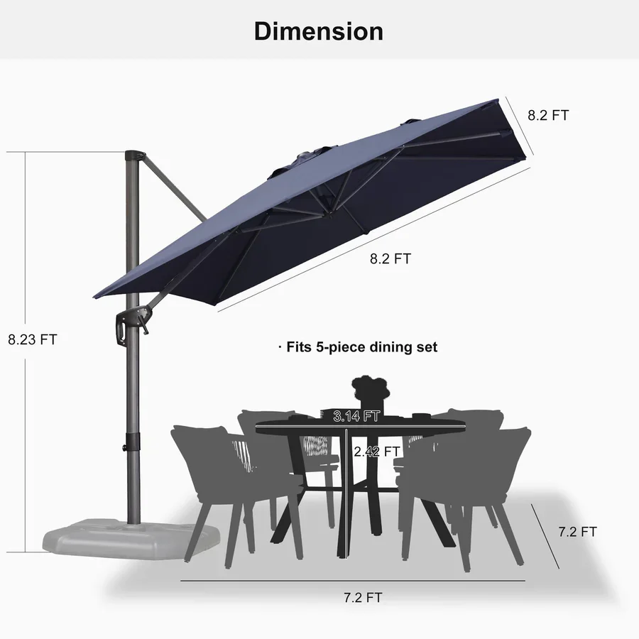 PURPLE LEAF Patio Outdoor Large Parasol Square and Rectangular Cantilever Yard Sun Parasol - Image 155