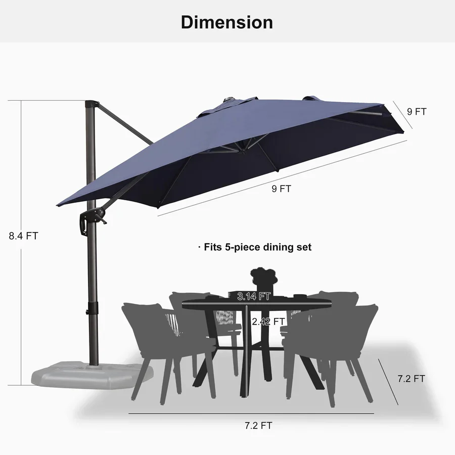 PURPLE LEAF Patio Outdoor Large Parasol Square and Rectangular Cantilever Yard Sun Parasol - Image 162