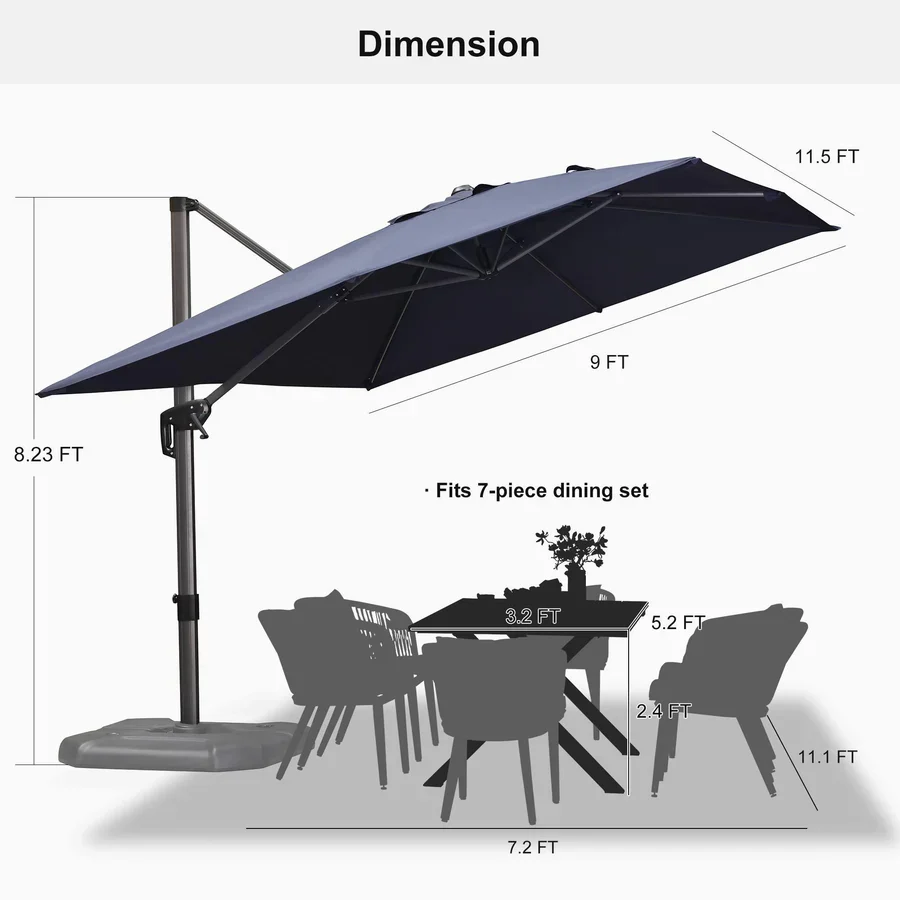 PURPLE LEAF Patio Outdoor Large Parasol Square and Rectangular Cantilever Yard Sun Parasol - Image 182
