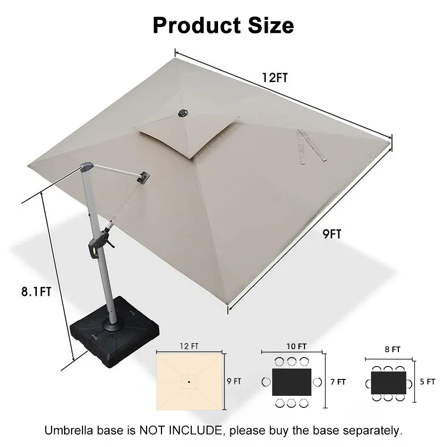 PURPLE LEAF Large Rectangular Porch Parasol Outside Cantilever Patio Yard Parasol - Image 100