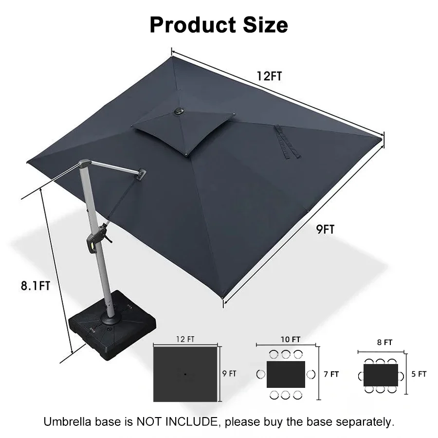 PURPLE LEAF Large Rectangular Porch Parasol Outside Cantilever Patio Yard Parasol - Image 103