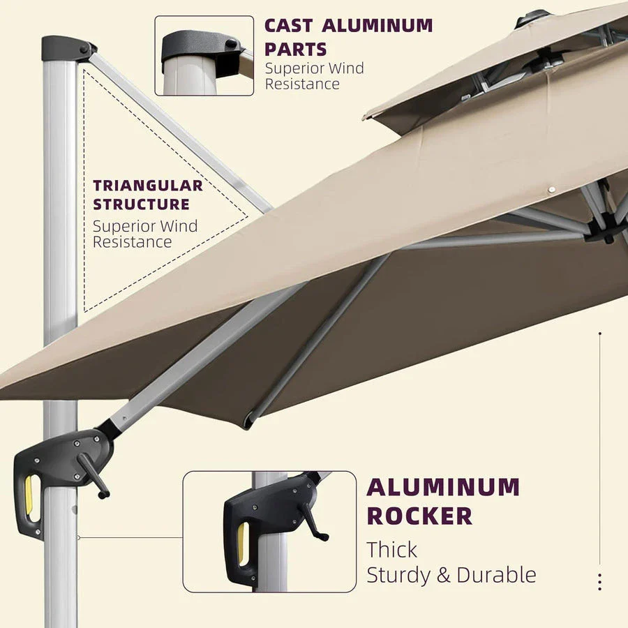 PURPLE LEAF Large Rectangular Porch Parasol Outside Cantilever Patio Yard Parasol - Image 7