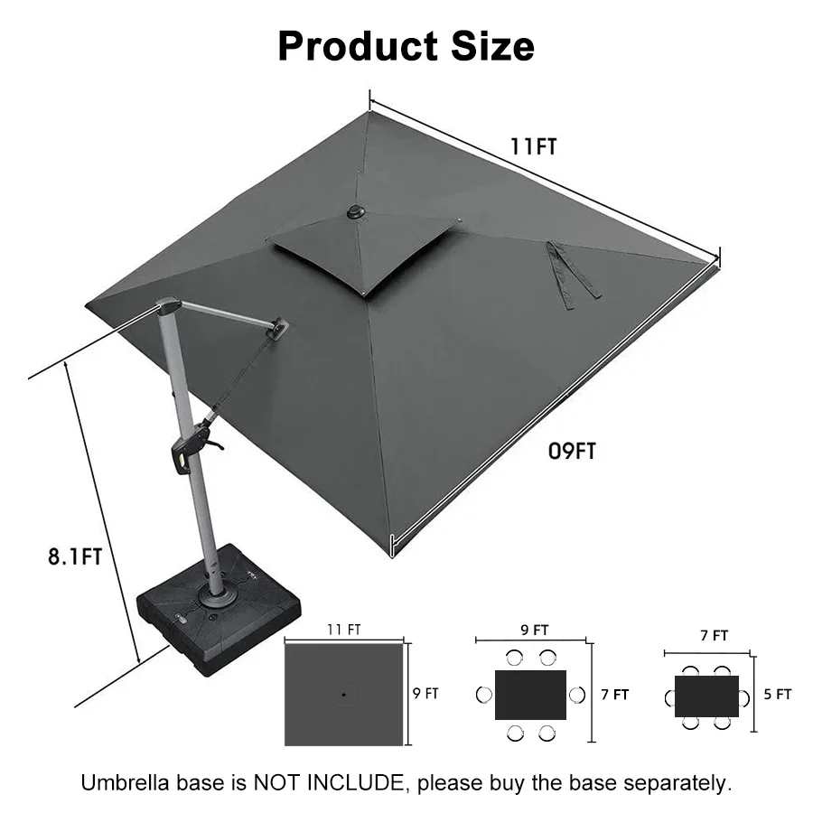 PURPLE LEAF Large Rectangular Porch Parasol Outside Cantilever Patio Yard Parasol - Image 93