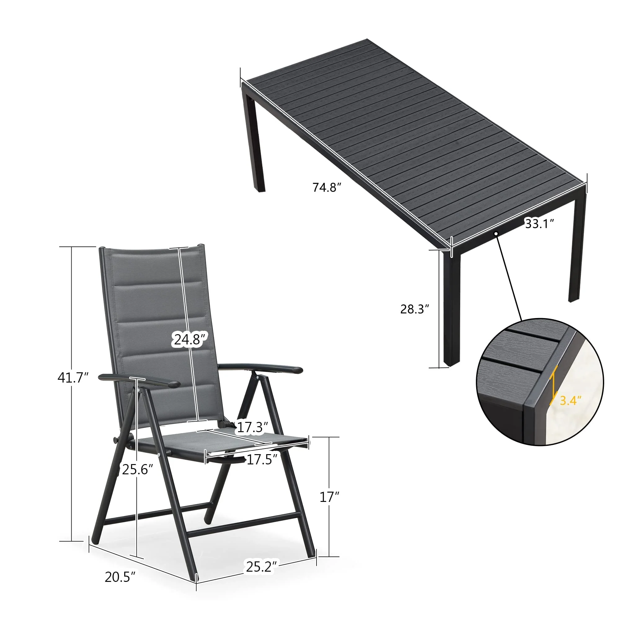 PURPLE LEAF Patio Dining Table with Teak-Finish&Aluminum Frame for Backyard Kitchen - Image 14