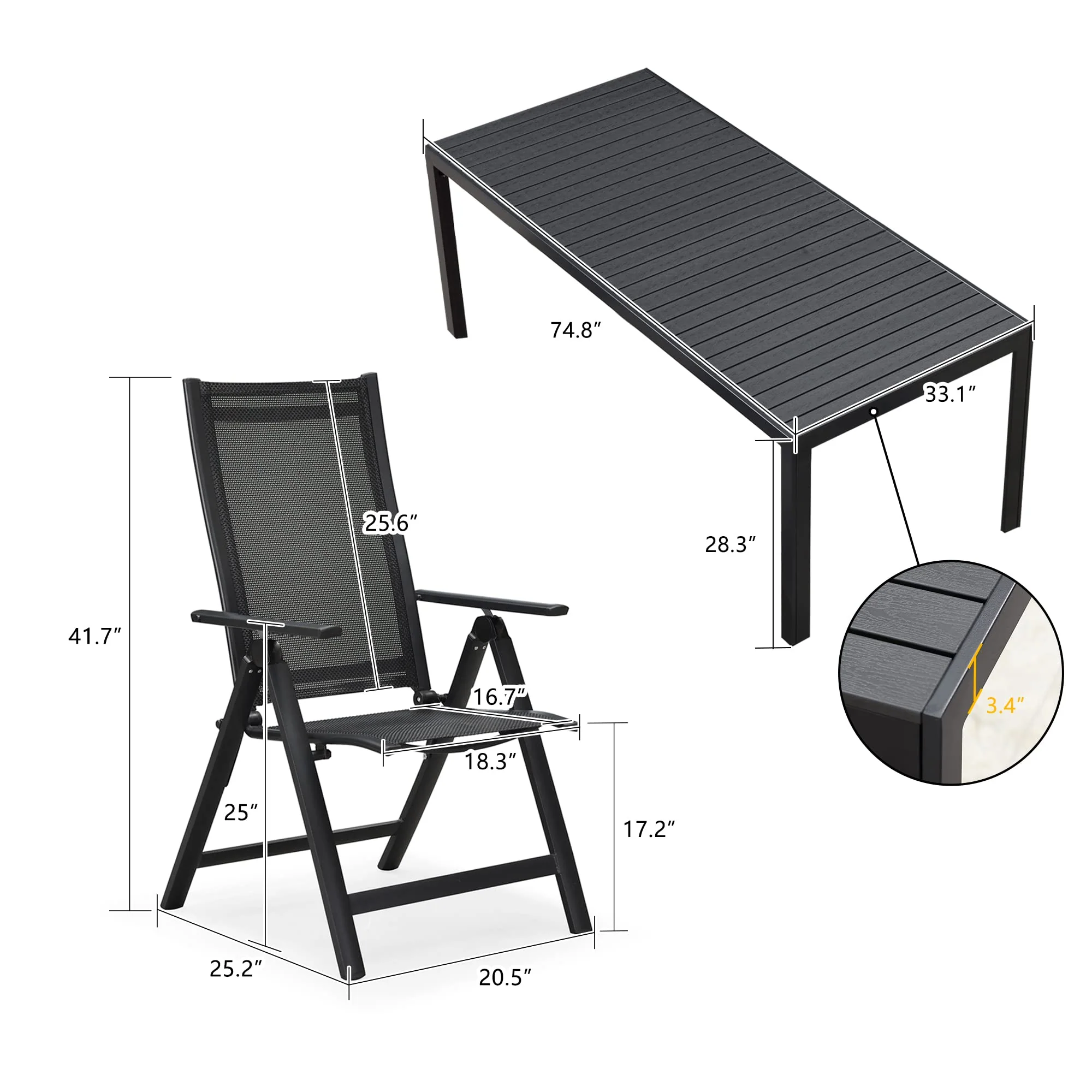 PURPLE LEAF Patio Dining Table with Teak-Finish&Aluminum Frame for Backyard Kitchen - Image 20