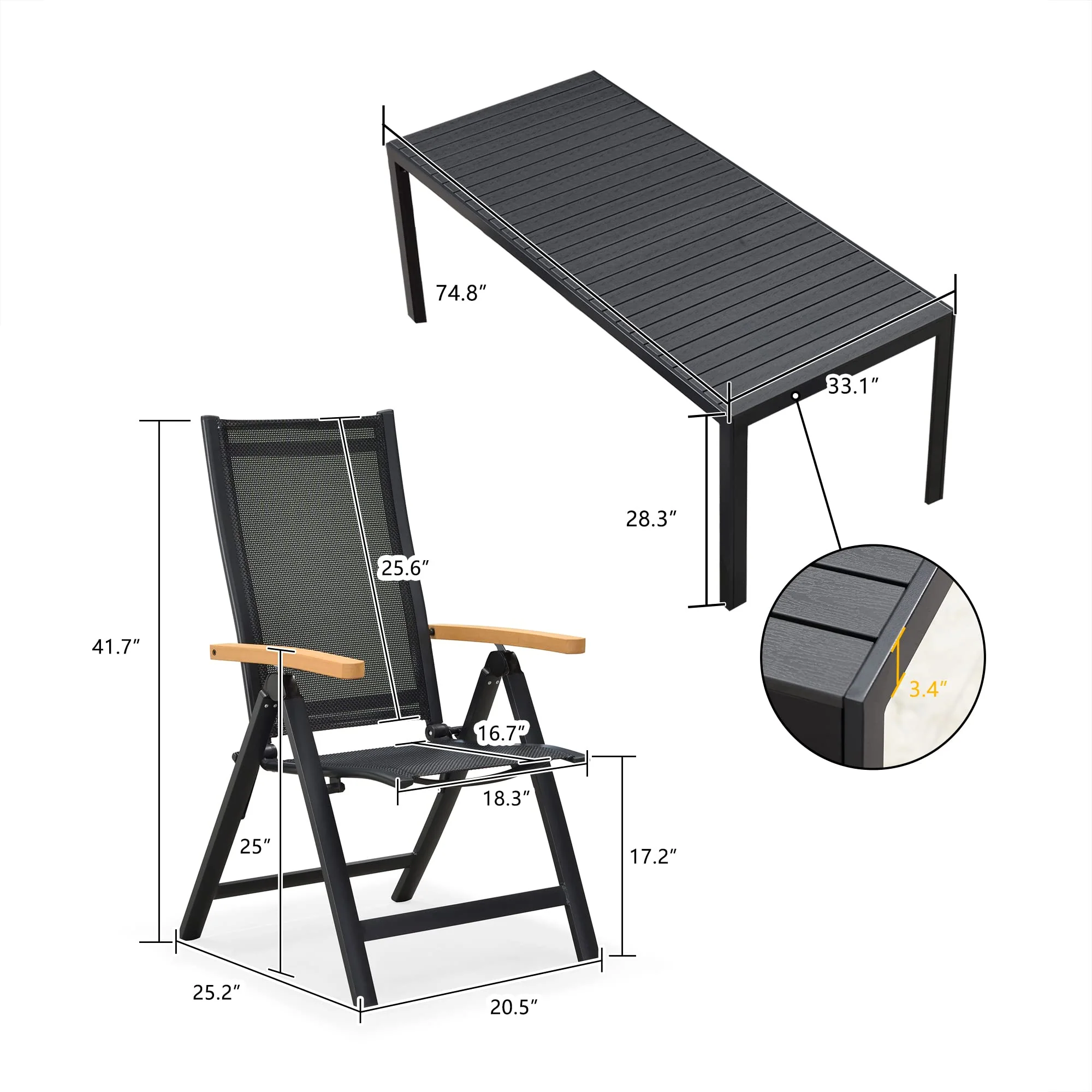 PURPLE LEAF Patio Dining Table with Teak-Finish&Aluminum Frame for Backyard Kitchen - Image 28