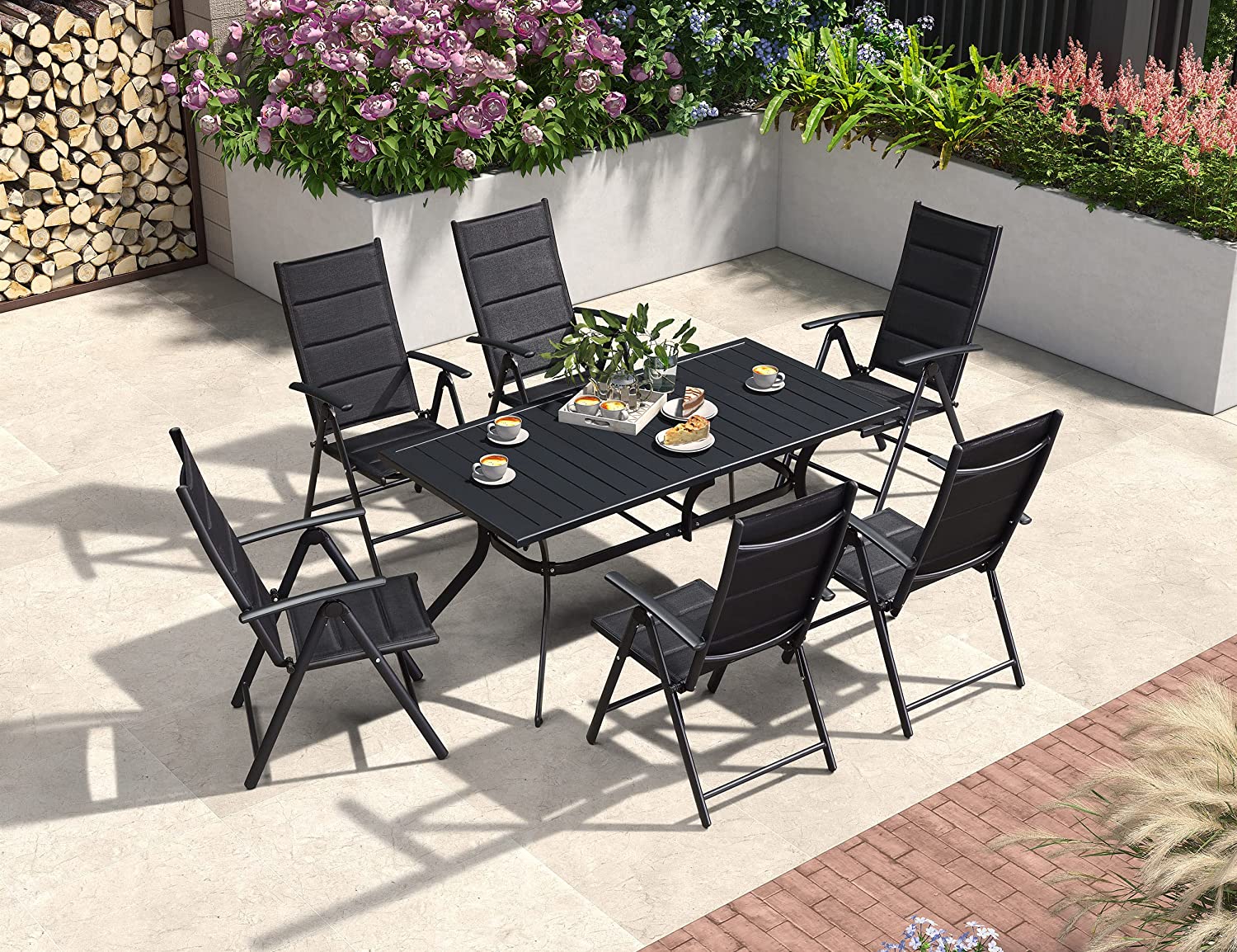 PURPLE LEAF Patio Dining Table with Teak-Finish&Aluminum Frame for Backyard Kitchen - Image 36