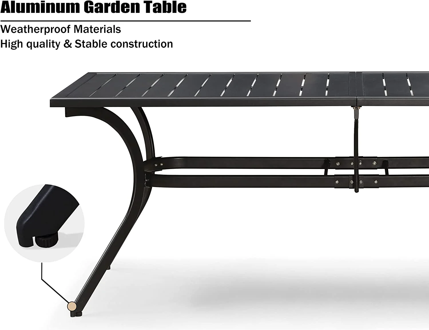 PURPLE LEAF Patio Dining Table with Teak-Finish&Aluminum Frame for Backyard Kitchen - Image 40