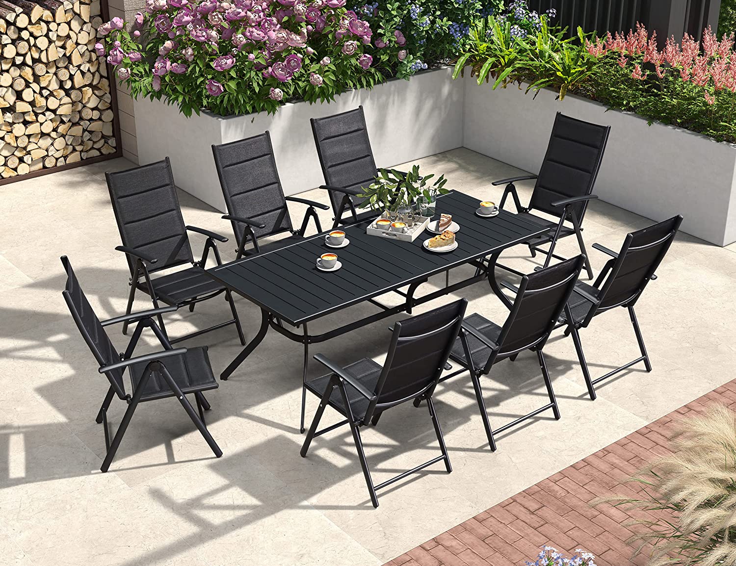 PURPLE LEAF Patio Dining Table with Teak-Finish&Aluminum Frame for Backyard Kitchen - Image 43