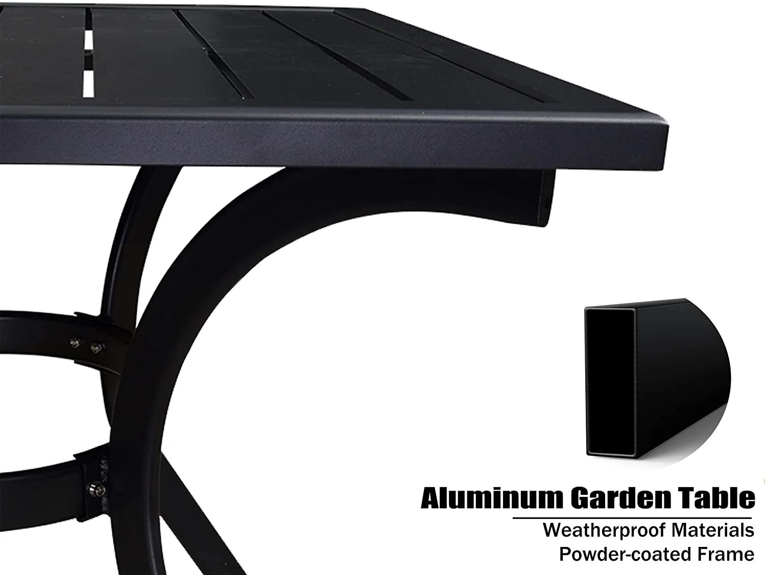 PURPLE LEAF Patio Dining Table with Teak-Finish&Aluminum Frame for Backyard Kitchen - Image 45