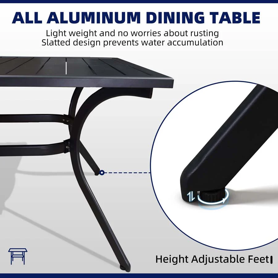 PURPLE LEAF Patio Dining Table with Teak-Finish&Aluminum Frame for Backyard Kitchen - Image 47