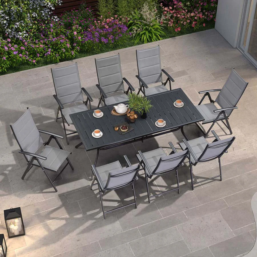 PURPLE LEAF Patio Dining Table with Teak-Finish&Aluminum Frame for Backyard Kitchen - Image 50