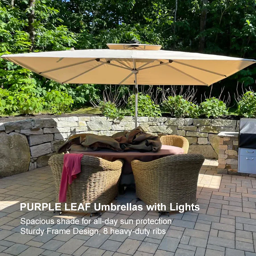 PURPLE LEAF Solar Powered Umbrella LED Rectangular Patio Umbrella with Lights - Image 24