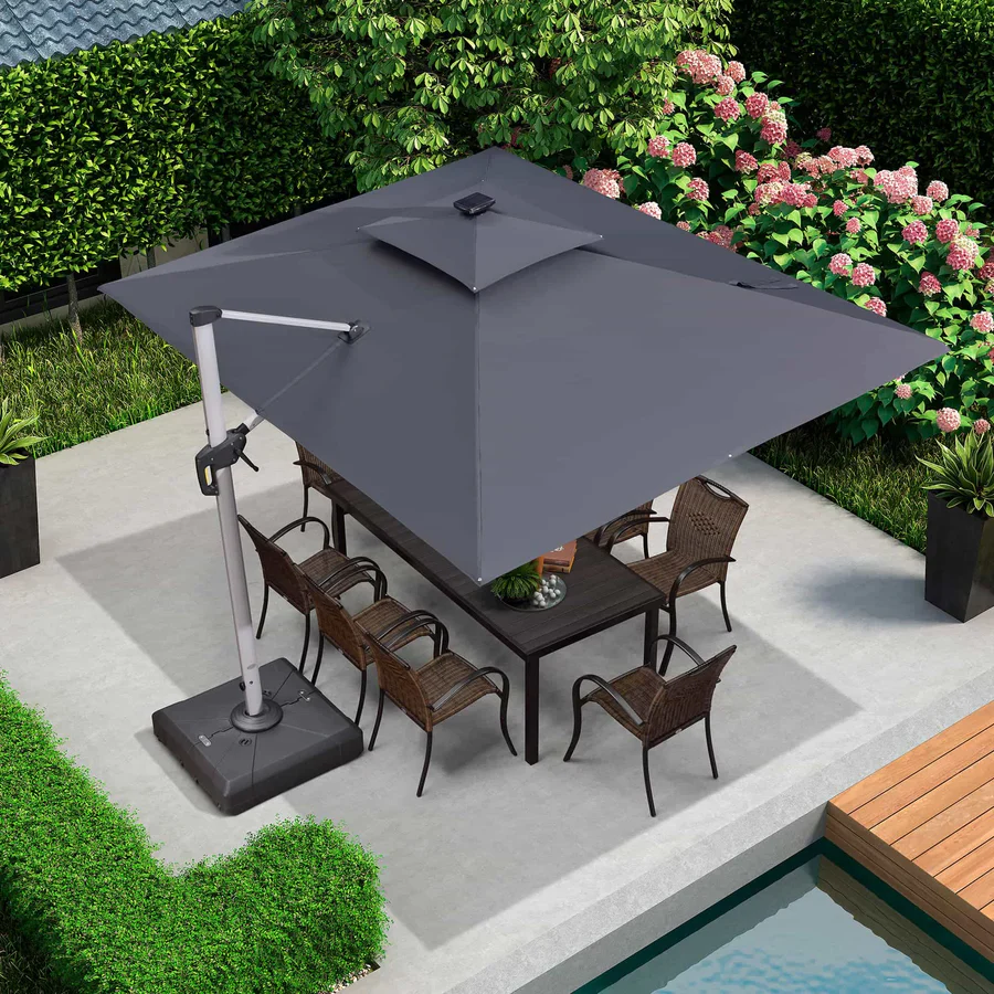 PURPLE LEAF Solar Powered Umbrella LED Rectangular Patio Umbrella with Lights - Image 7