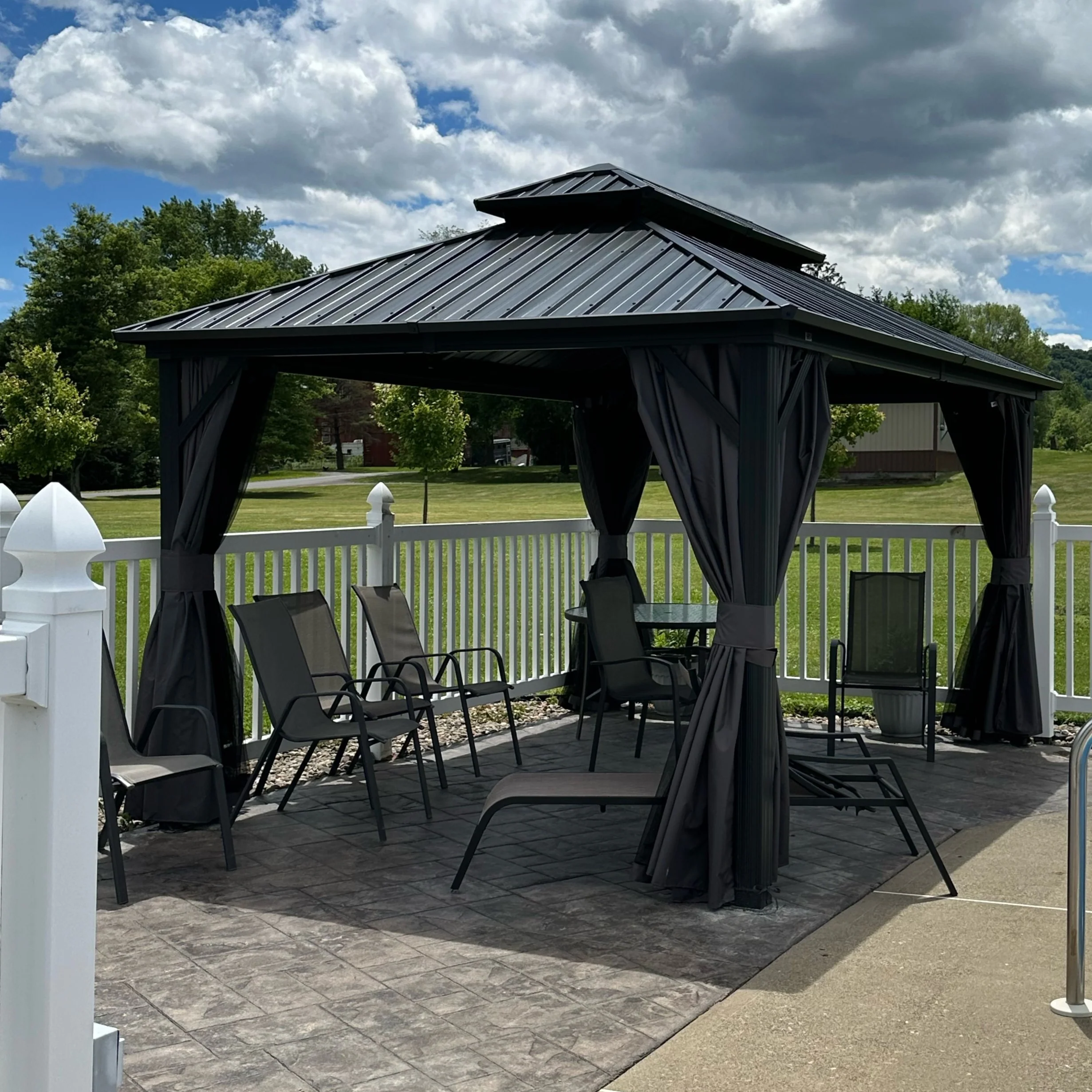 PURPLE LEAF Grey Hardtop Gazebo with Heavy Duty Galvanized Steel Double Roof with Netting and Curtains - Image 34
