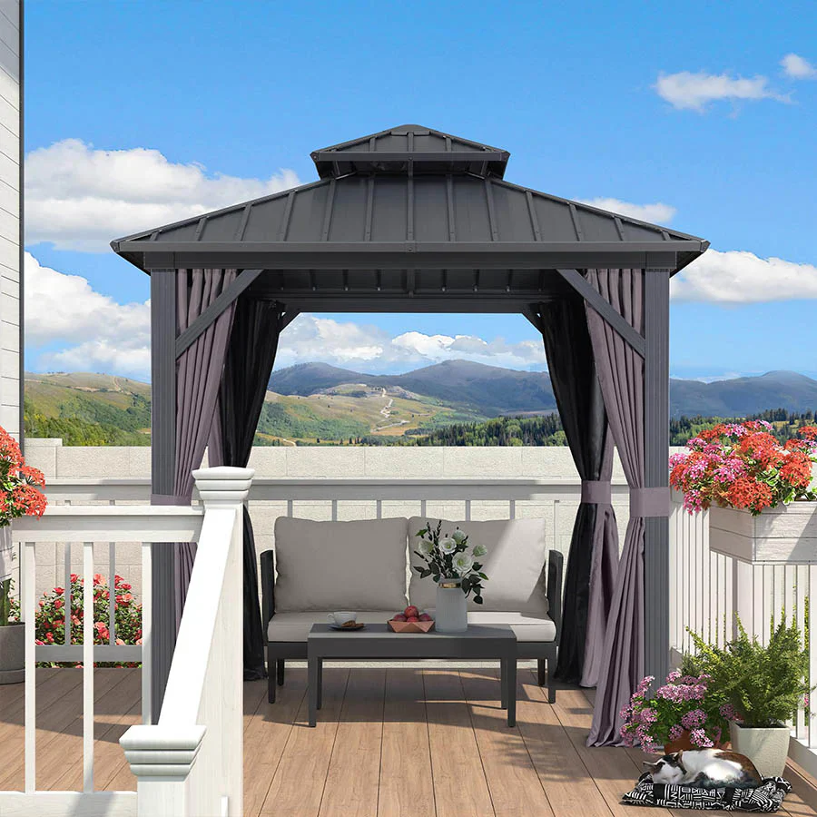 PURPLE LEAF Grey Hardtop Gazebo with Heavy Duty Galvanized Steel Double Roof with Netting and Curtains - Image 39