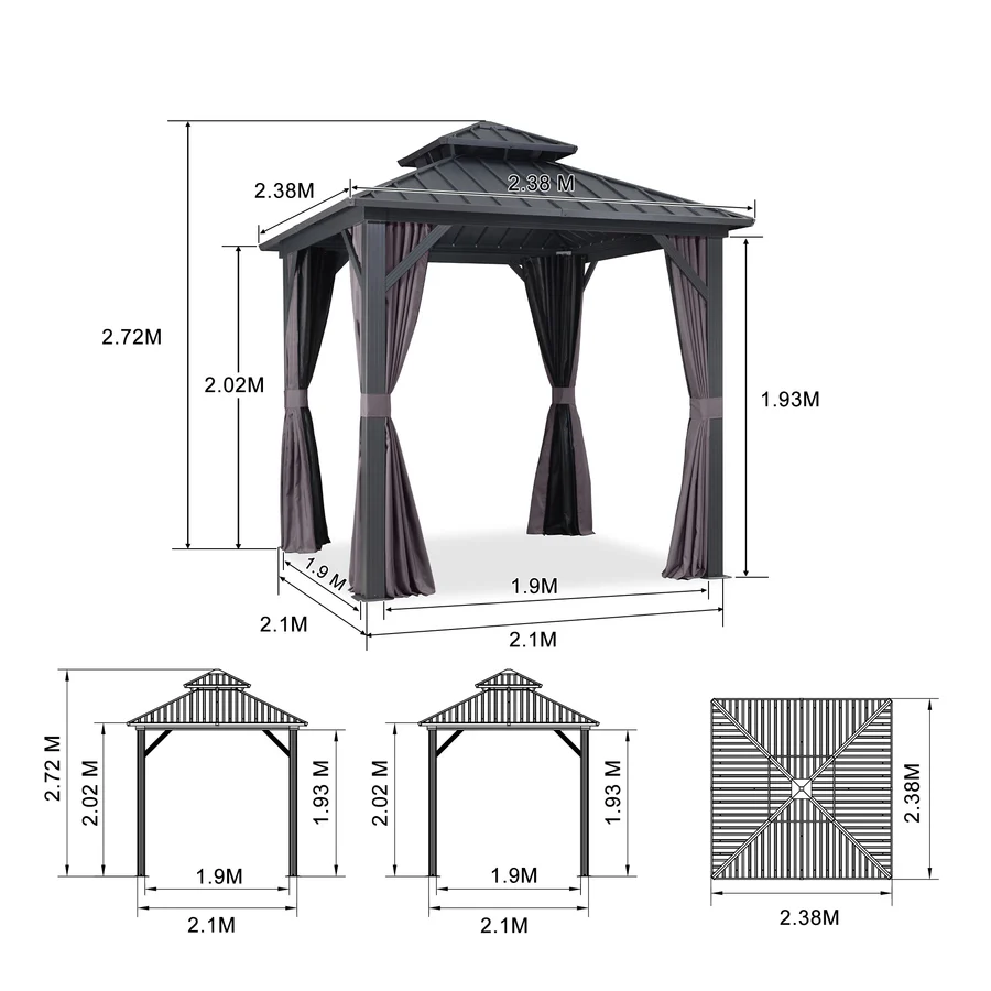 PURPLE LEAF Grey Hardtop Gazebo with Heavy Duty Galvanized Steel Double Roof with Netting and Curtains - Image 45