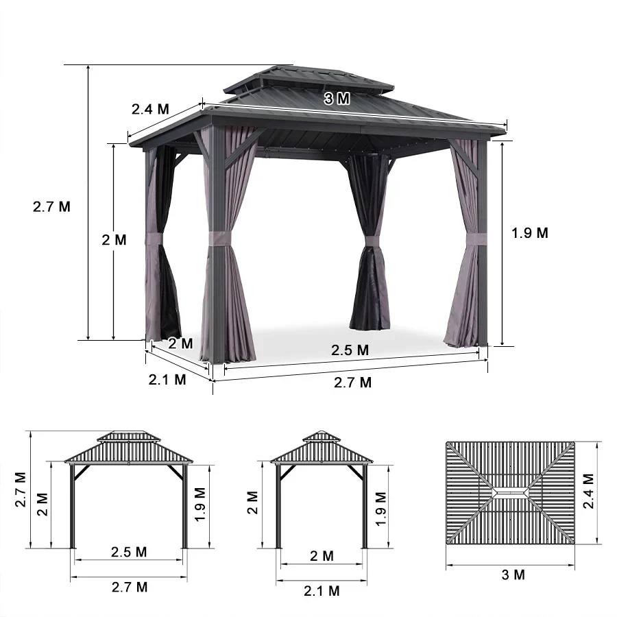PURPLE LEAF Grey Hardtop Gazebo with Heavy Duty Galvanized Steel Double Roof with Netting and Curtains - Image 46