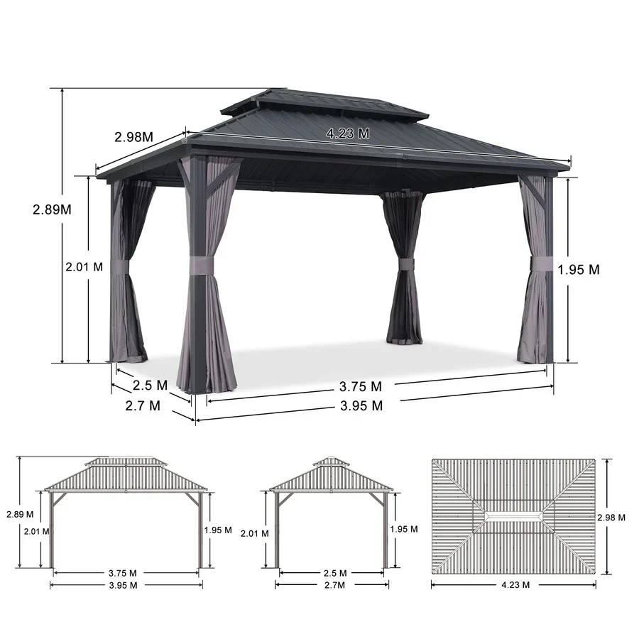PURPLE LEAF Grey Hardtop Gazebo with Heavy Duty Galvanized Steel Double Roof with Netting and Curtains - Image 48