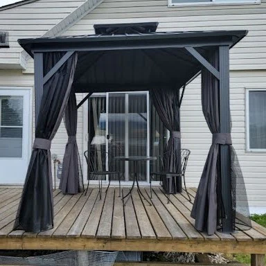 PURPLE LEAF Grey Hardtop Gazebo with Heavy Duty Galvanized Steel Double Roof with Netting and Curtains - Image 54