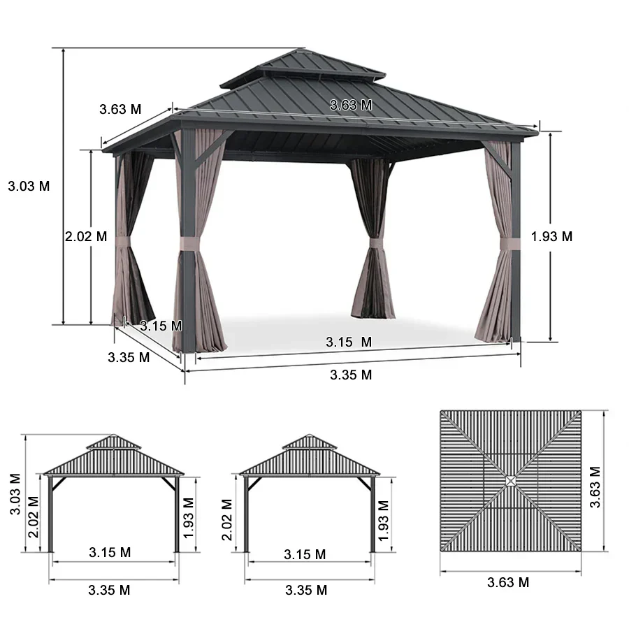 PURPLE LEAF Grey Hardtop Gazebo with Heavy Duty Galvanized Steel Double Roof with Netting and Curtains - Image 64