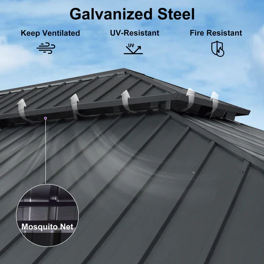 PURPLE LEAF Patio Gazebo for Backyard Grey Hardtop Galvanized Steel Roof Awning String Lights-milky - Image 17