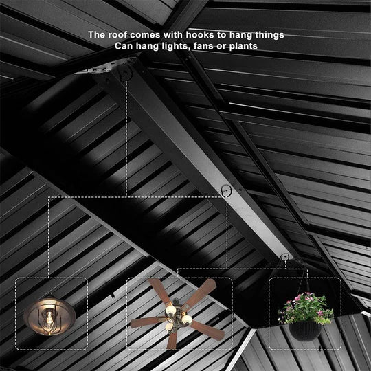 PURPLE LEAF Patio Gazebo for Backyard Grey Hardtop Galvanized Steel Roof Awning String Lights-milky - Image 24