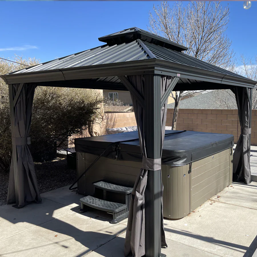 PURPLE LEAF Patio Gazebo for Backyard Grey Hardtop Galvanized Steel Roof Awning String Lights-milky - Image 32