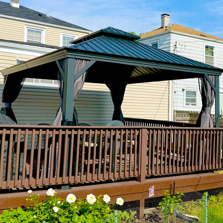 PURPLE LEAF Patio Gazebo for Backyard Grey Hardtop Galvanized Steel Roof Awning String Lights-milky - Image 33