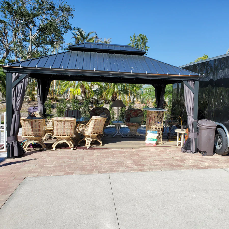 PURPLE LEAF Patio Gazebo for Backyard Grey Hardtop Galvanized Steel Roof Awning String Lights-milky - Image 34