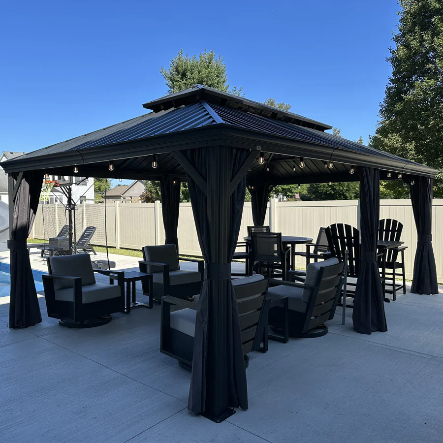 PURPLE LEAF Patio Gazebo for Backyard Grey Hardtop Galvanized Steel Roof Awning String Lights-milky - Image 35