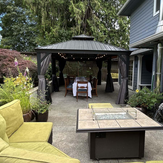 PURPLE LEAF Patio Gazebo for Backyard Grey Hardtop Galvanized Steel Roof Awning String Lights-milky - Image 37