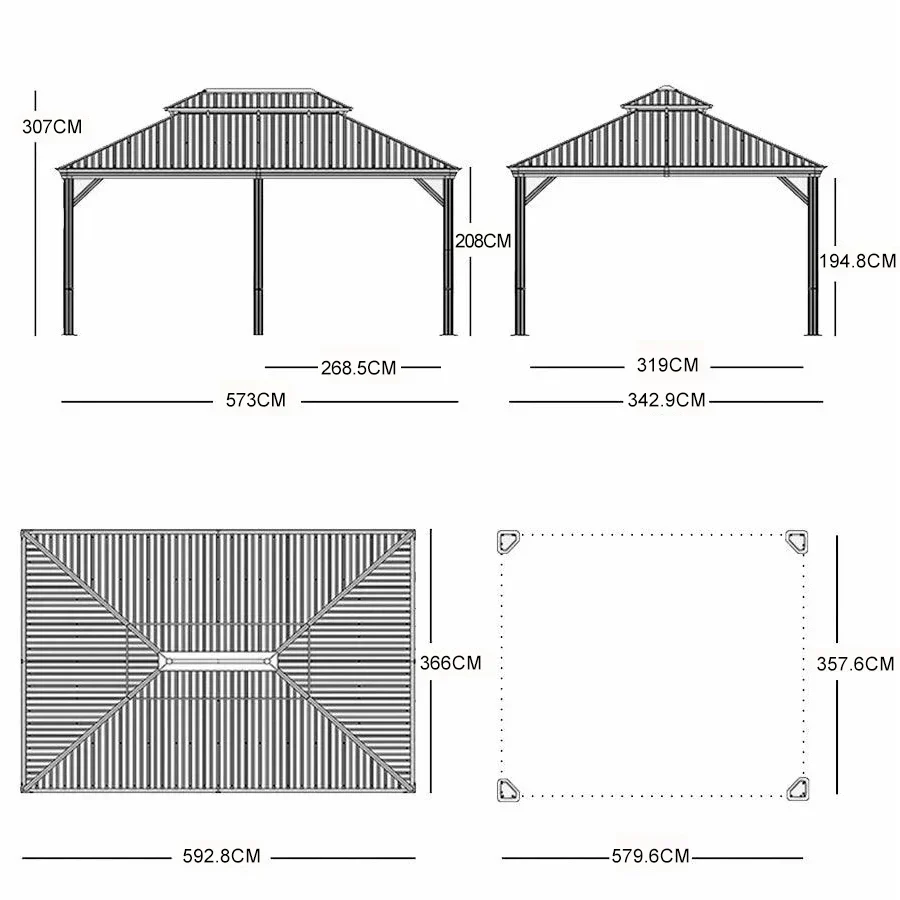 PURPLE LEAF Patio Gazebo for Backyard Grey Hardtop Galvanized Steel Roof Awning String Lights-milky - Image 39