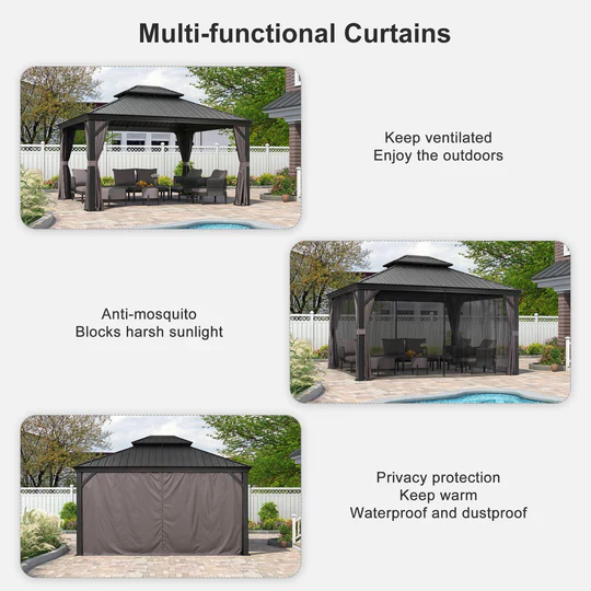 PURPLE LEAF Patio Gazebo for Backyard Grey Hardtop Galvanized Steel Roof Awning String Lights-milky - Image 4